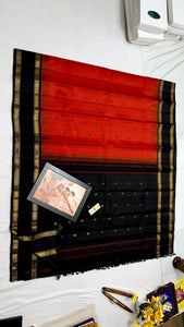 Classic Chilli Red & Black Elegance Kanchipuram Handloom Silk Saree SS25316
