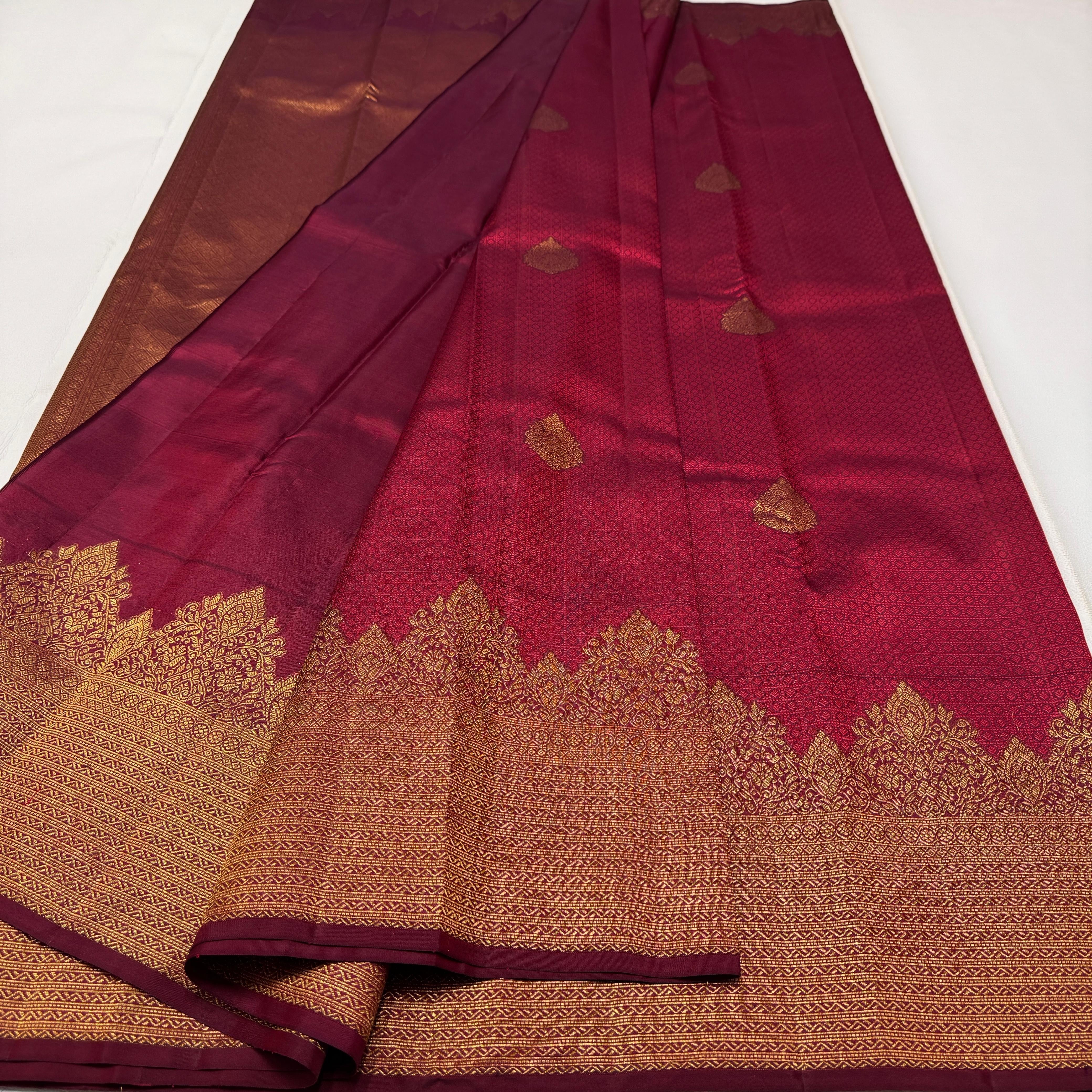 Classic Maroon 2gm Zari Temple Bridal Elegance Kanchipuram Handloom Silk Saree SS26587