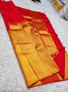 Classic Scarlet Red Airline Rising Border 2gm Zari Elegance Kanchipuram Handloom Silk Saree SS20703