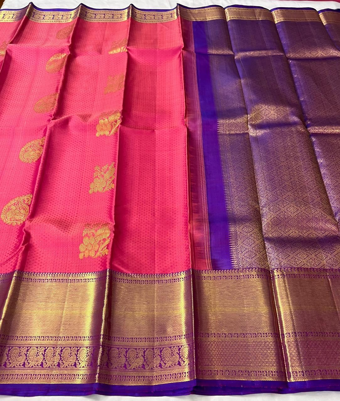 Classic Rose & Purple 2gm Zari Bridal Elegance Kanchipuram Handloom Silk Saree SS23760