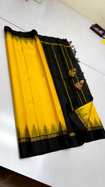 Load image into Gallery viewer, Classic Sunny Yellow &amp; Black Kanchipuram Handloom Silk Saree SS25933
