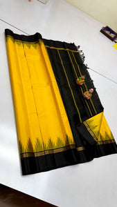 Classic Sunny Yellow & Black Kanchipuram Handloom Silk Saree SS25933