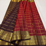 Load image into Gallery viewer, Classic Brick Red &amp; Coffee Brown 2gm Zari Bridal Elegance Kanchipuram Handloom Silk Saree SS26497
