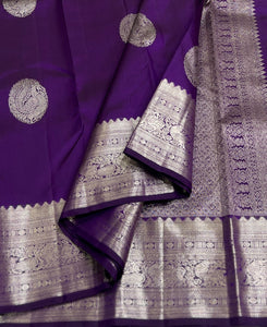 Classic Rebeca Purple 1gm Zari Bridal Elegance Kanchipuram Handloom Silk Saree SS22391