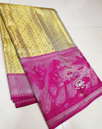 Load image into Gallery viewer, Shimmer Gold &amp; Deep Pink 4D designed Bridal Elegance Kanchipuram Handloom Silk Saree SS24775
