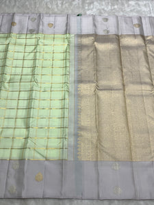Classic Grey & Lime 2gm Zari Kanchipuram Handloom Silk Saree SS25930