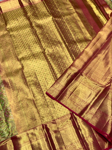 Classic Spring Green & Deep Pink 2gm Zari Bridal Elegance Kanchipuram Handloom Silk Saree SS24771