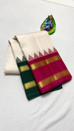 Load image into Gallery viewer, Classic Cream &amp; Pink Green Kanchipuram Handloom Silk Saree SS26264
