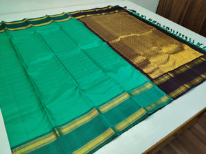 Classic Sea Green & Coffee Brown 1gm Zari Elegance Kanchipuram Silk Saree SS23948