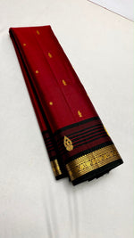 Load image into Gallery viewer, Classic Garnet Red &amp; Charcoal Black 1gm Zari Elegance Kanchipuram Handloom Silk Saree SS27972

