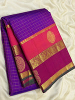 Load image into Gallery viewer, Classic Vadamalli &amp; Deep Pink Oosi Checks 2gm Zari Elegance Kanchipuram Handloom Silk Saree SS27202
