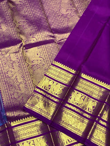 Classic Azure Blue & Vadamalli 2gm Zari Bridal Elegance Kanchipuram Handloom Silk Saree SS25275