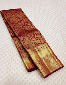 Classic Barn Red 2gm Zari Bridal Elegance Kanchipuram Handloom Silk Saree SS26349