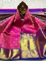 Load image into Gallery viewer, Classic Fuchsia Pink &amp; Dark Royal Blue 2gm Zari Bridal Elegance Kanchipuram Handloom Silk Saree SS27884
