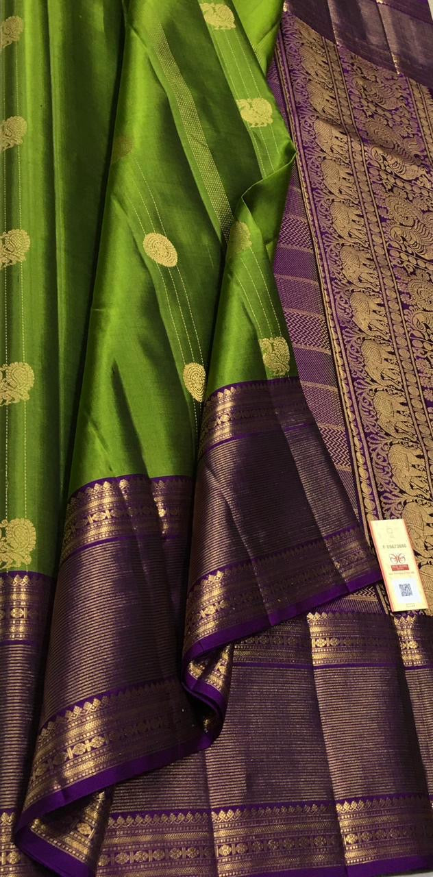 Classic Olive Green & Violet Elegance Handloom Soft Silk Saree SS26460