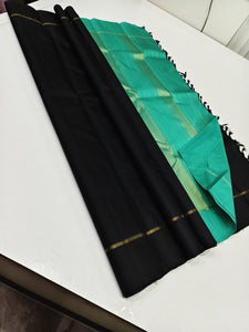 Classic Charcoal Black & Turquoise 2gm Zari Elegance Kanchipuram Handloom Silk Saree SS24451