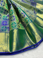Load image into Gallery viewer, Classic Peacock Blue 2gm Zari Brocade Bridal Elegance Kanchipuram Handloom Silk Saree SS27036
