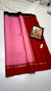 Classic Creamy Pink & Carmine Red Kanchipuram Handloom Silk Saree SS26052