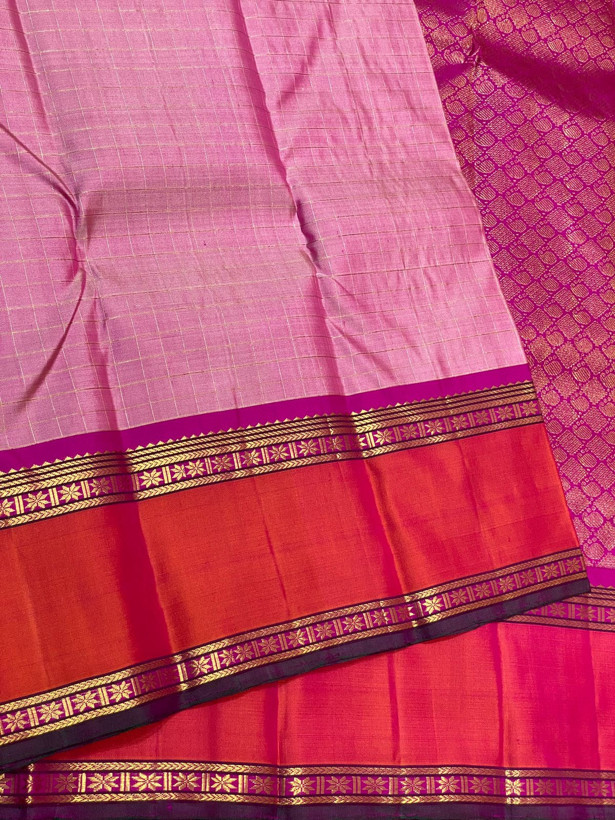 Classic Pastel Pink & Brick Rose 2gm Zari Kanchipuram Handloom Silk Saree SS26247