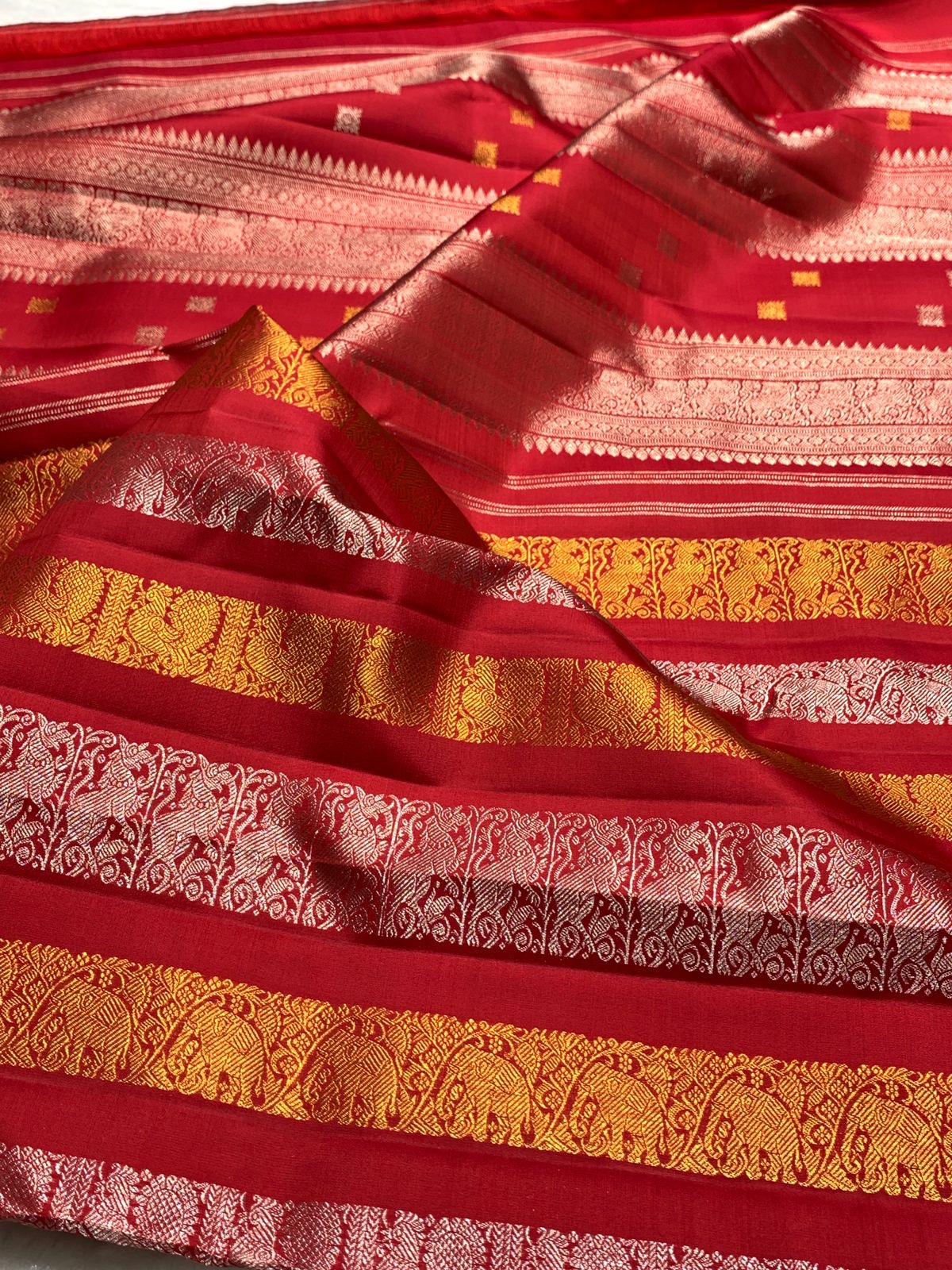 Classic Carmine Red 2gm Zari Kanchipuram Handloom Silk Saree SS26100