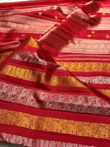 Classic Carmine Red 2gm Zari Kanchipuram Handloom Silk Saree SS26100
