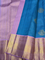 Load image into Gallery viewer, Classic Sky Blue &amp; Lilac 2gm Zari Vaira Oosi Checks Elegance Kanchipuram Handloom Silk Saree SS27620
