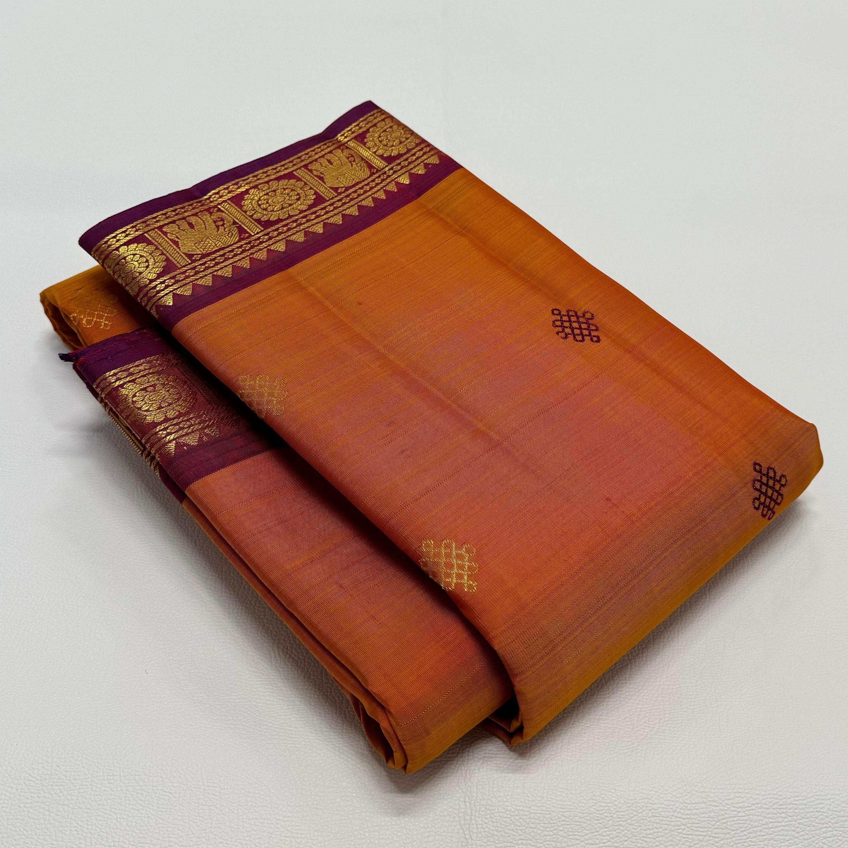 Classic Tangerine Orange Double Warp Elegance Kanjivaram Handloom Silk Saree SS23193