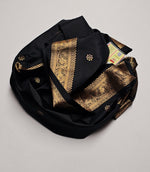 Load image into Gallery viewer, Classic Carbon Black Gold &amp; Silver Zari Double Warp Handloom Soft Silk Saree SS27852
