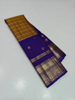 Load image into Gallery viewer, Classic Golden Mustard &amp; Bluish Violet Elegance Kanchipuram Handloom Silk Saree SS28104
