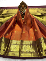 Load image into Gallery viewer, Classic Burnt Orange &amp; Coffee Brown 2gm Zari Elegance Kanchipuram Handloom Silk Saree SS27501
