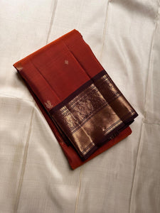 Classic Orange & Mud Chocolate Kanchipuram Handloom Silk Saree SS25958