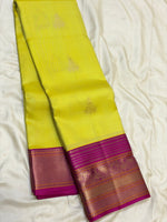 Load image into Gallery viewer, Classic Lime Green &amp; Deep Pink 1gm Zari Elegance Kanchipuram Handloom Silk Saree SS28065
