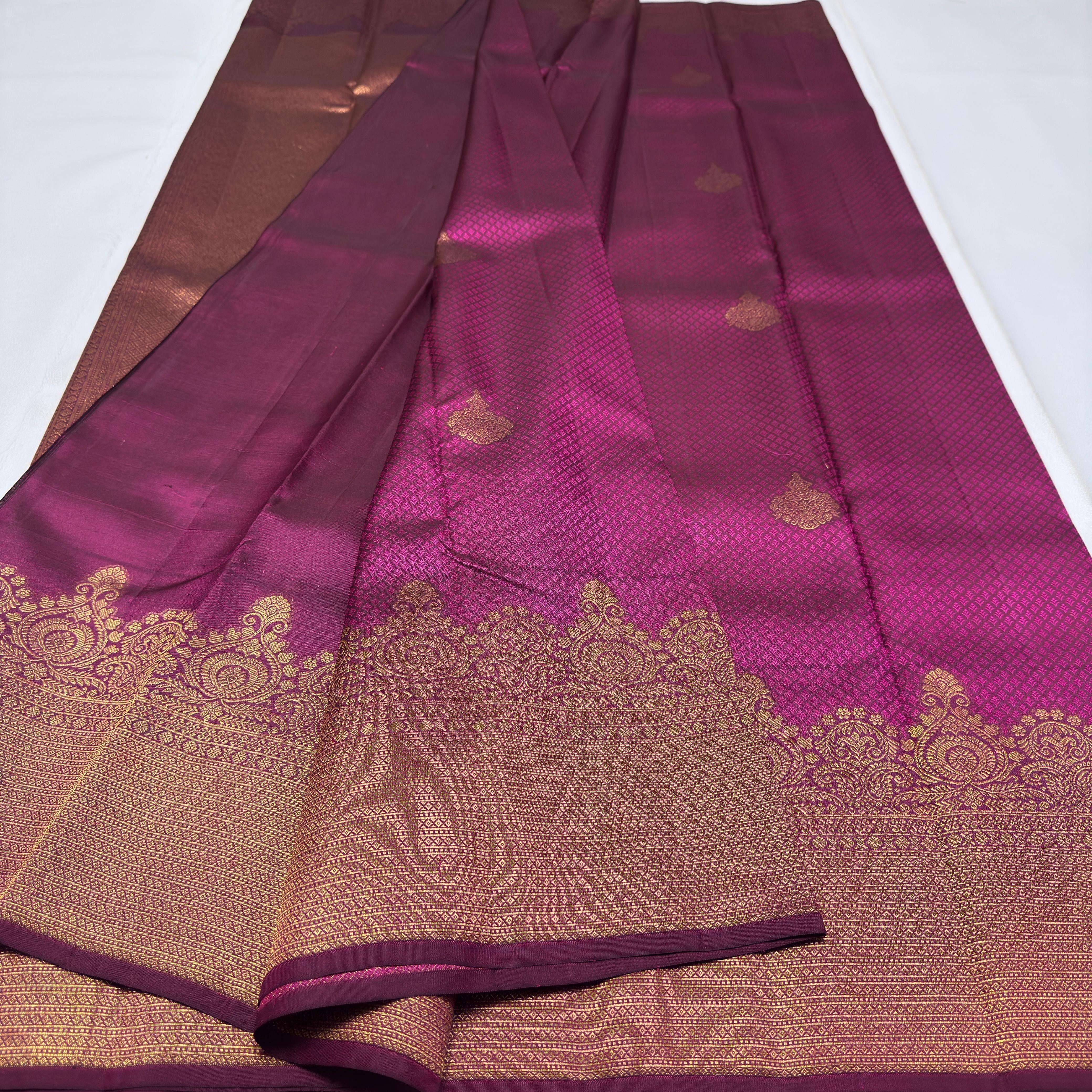 Classic Deep Pink 2gm Zari Temple Bridal Elegance Kanchipuram Handloom Silk Saree SS26582