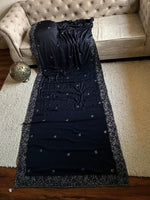 Load image into Gallery viewer, Classic Charcoal Black Elegance Chinnon Crepe Chiffon Silk Saree SS25399
