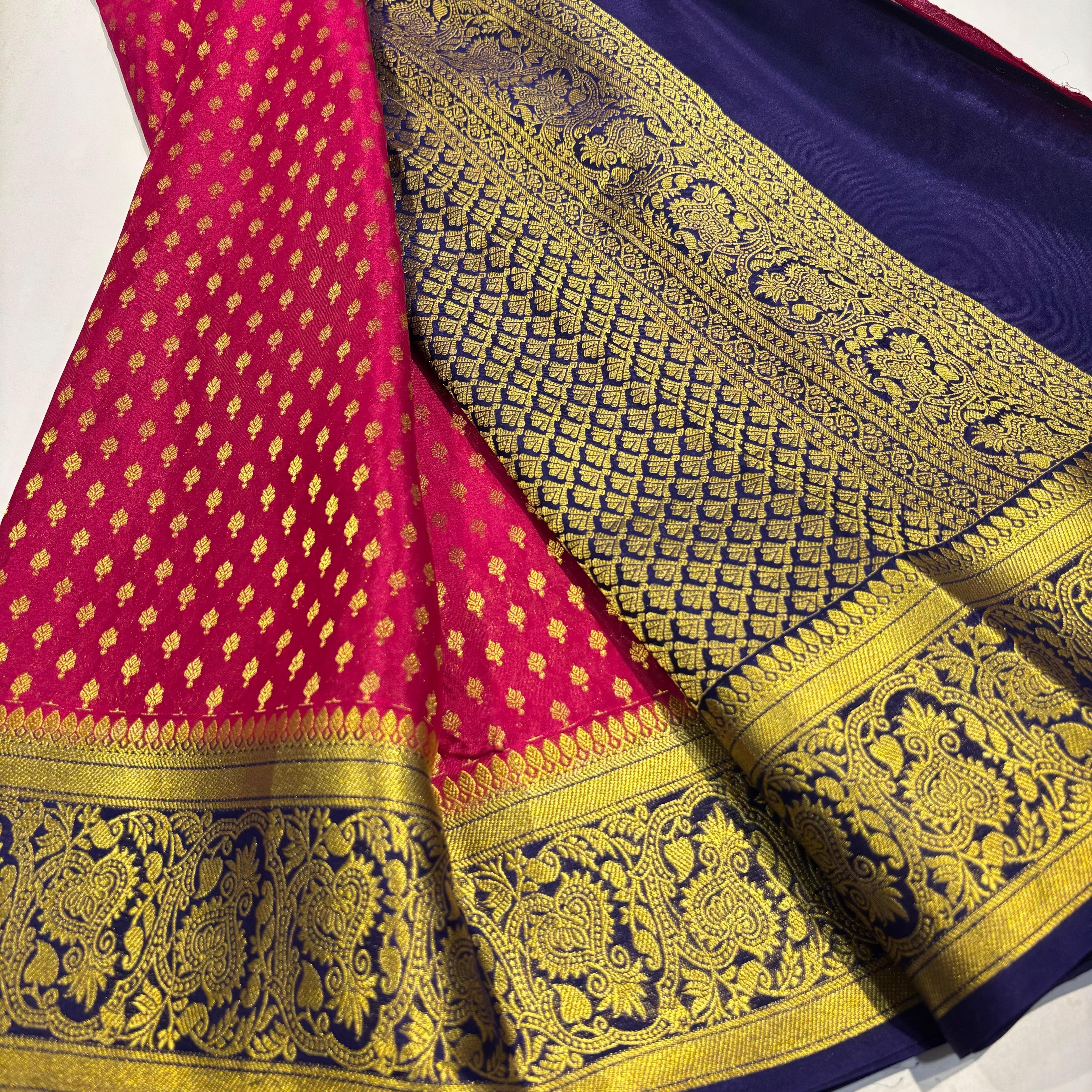 Classic Dark Pink & Indigo Violet Elegance Mysore Silk Saree SS24164