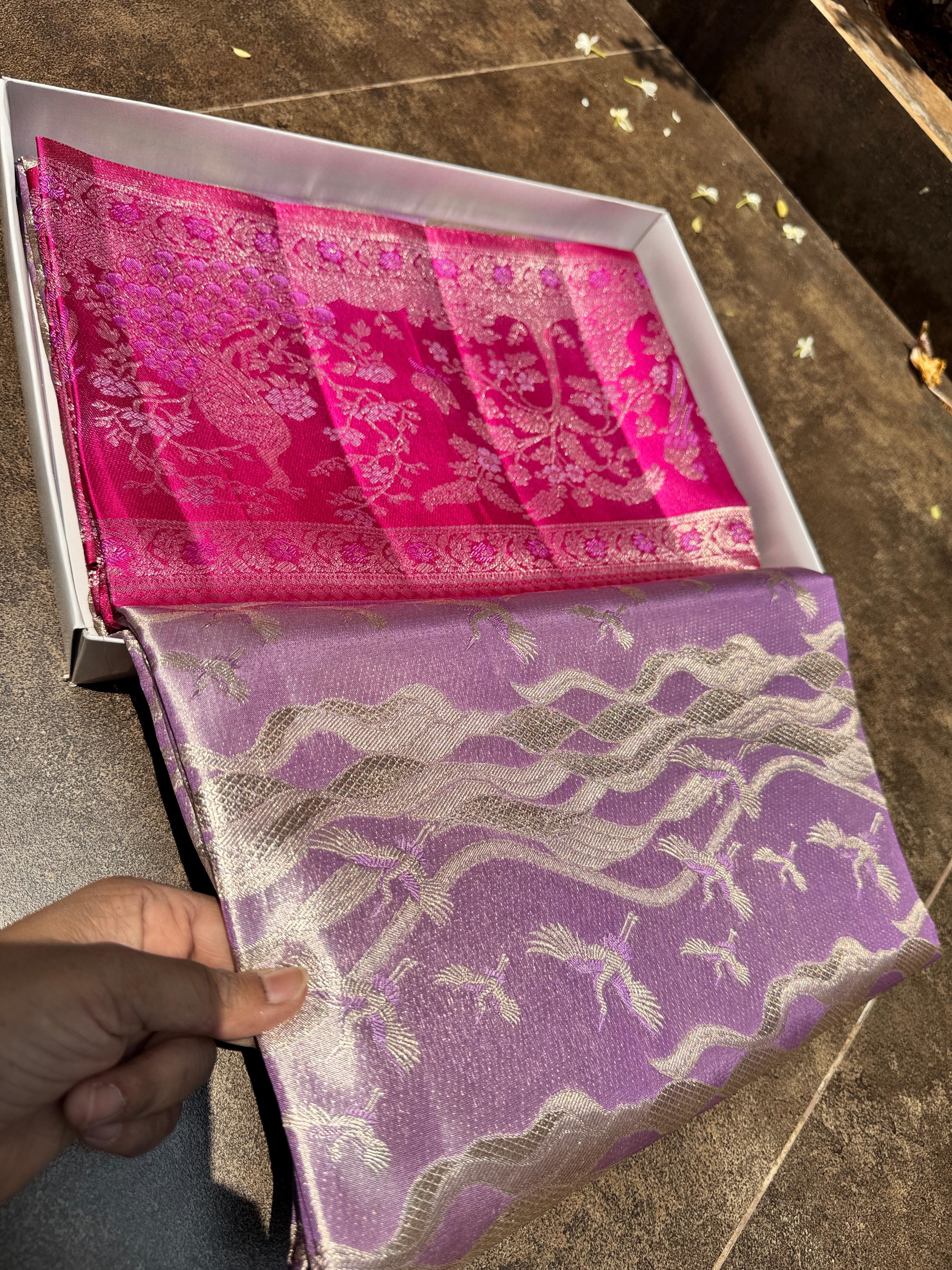 Classic Lavender & Deep Pink Meenakari Bricade Bridal Elegance Kanchipuram Handloom Silk Saree SS25331