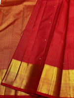 Load image into Gallery viewer, Classic Red 2gm Zari Vaira Oosi Checks Elegance Kanchipuram Handloom Silk Saree SS24743
