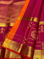 Load image into Gallery viewer, Classic Ruby Pink &amp; Orange 2gm Zari Long Border Elegance Kanchipuram Handloom Silk Saree SS25378
