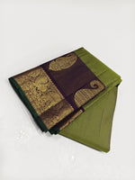 Load image into Gallery viewer, Classic Olive Green &amp; Coffee Brown 2gm Zari Kanchipuram Handloom Silk Saree SS26230
