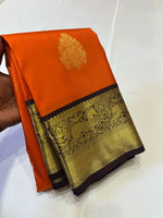 Load image into Gallery viewer, Classic Orange &amp; Dark Brown 2gm Zari Korvai Bridal Elegance Kanchipuram Handloom Silk Saree SS24482
