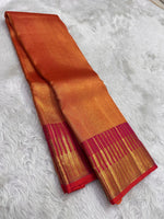 Load image into Gallery viewer, Classic Apricot Orange 2gm Zari Korvai Bridal Elegance Kanchipuram Handloom Silk Saree SS28295
