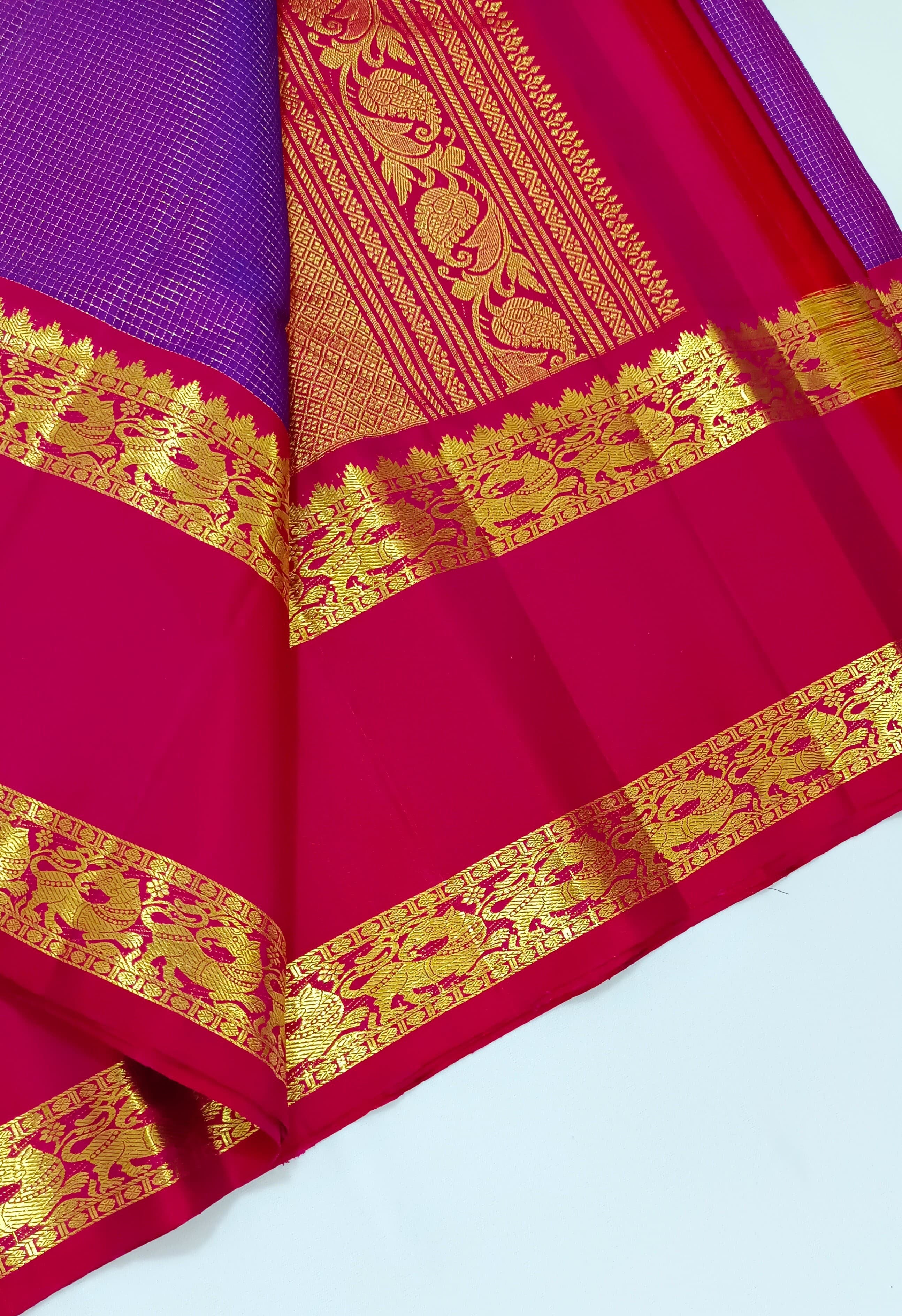 Classic Magenta & Rani Pink 2gm Zari Vaira Oosi Elegance Kanchipuram Handloom Silk Saree SS25335