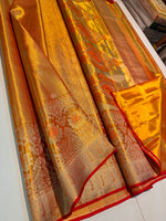 Load image into Gallery viewer, Classic Fiery Orange Gold Bridal Elegance Tissue Kanchipuram Handloom Silk Saree SS27985
