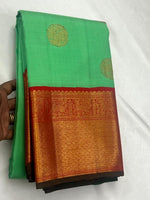 Load image into Gallery viewer, Classic Neon Green &amp; Chilli Red 2gm Zari Bridal Elegance Kanchipuram Handloom Silk Saree SS27262
