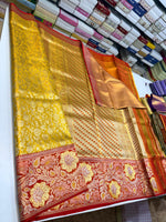 Load image into Gallery viewer, Classic Golden Yellow &amp; Brick Red Bridal Elegance Kanchipuram Handloom Silk Saree SS27195
