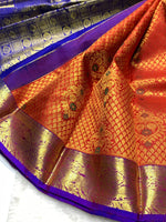 Load image into Gallery viewer, Classic Deep Red &amp; Dark Blue 2gm Zari Bridal Elegance Kanchipuram Handloom Silk Saree SS27883
