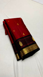 Load image into Gallery viewer, Classic Garnet Red &amp; Charcoal Black 1gm Zari Elegance Kanchipuram Handloom Silk Saree SS27972
