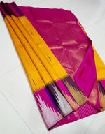 Load image into Gallery viewer, Classic Mango Yellow &amp; Deep Pink 2gm Zari Temple Border Elegance Kanchipuram Handloom Silk Saree SS28296
