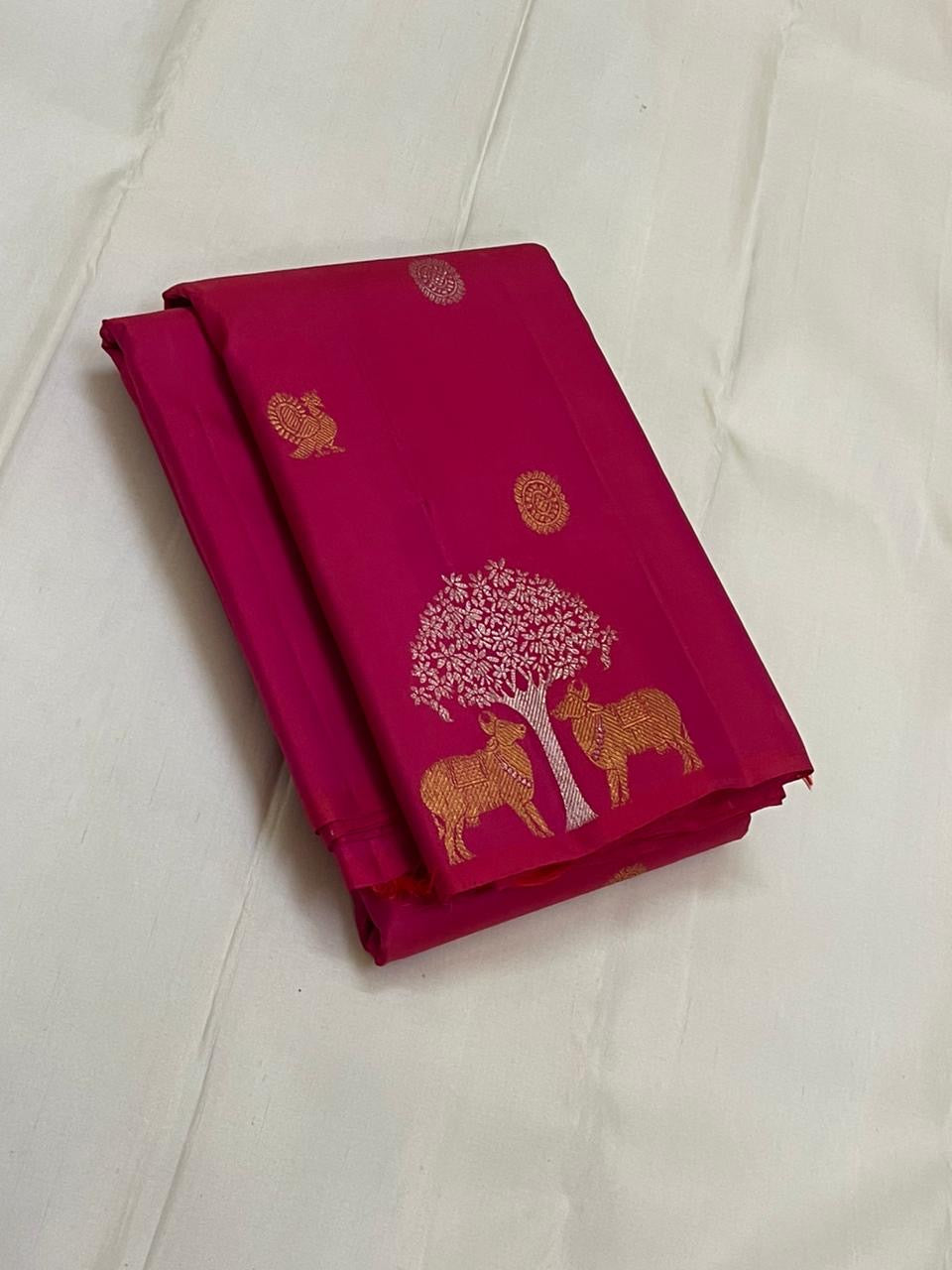 Classic Deep Pink 2gm Zari Elegance Kanchipuram Handloom Silk Saree SS25303