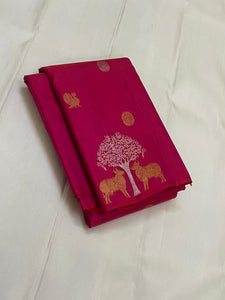 Classic Deep Pink 2gm Zari Elegance Kanchipuram Handloom Silk Saree SS25303